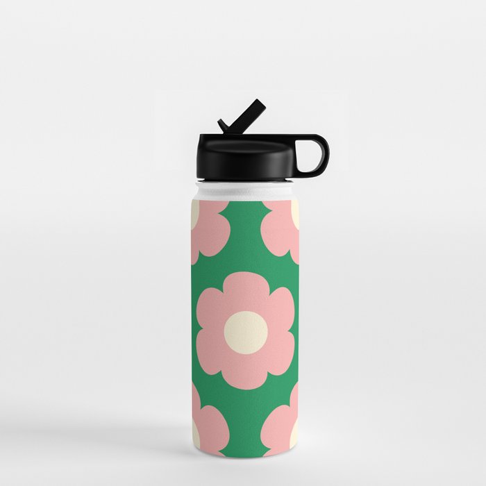 Tivoli Flowers Retro Floral Pattern Green Pink Cream Water Bottle Gallery Image 1