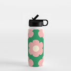 Tivoli Flowers Retro Floral Pattern Green Pink Cream Water Bottle Gallery Image 1