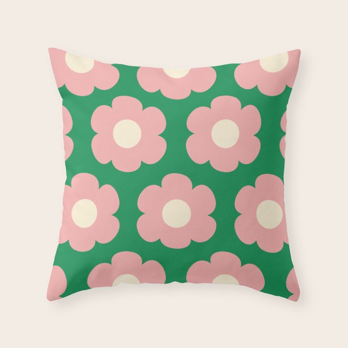 Tivoli Flowers Retro Floral Pattern Green Pink Cream Throw Pillow Gallery Image 6