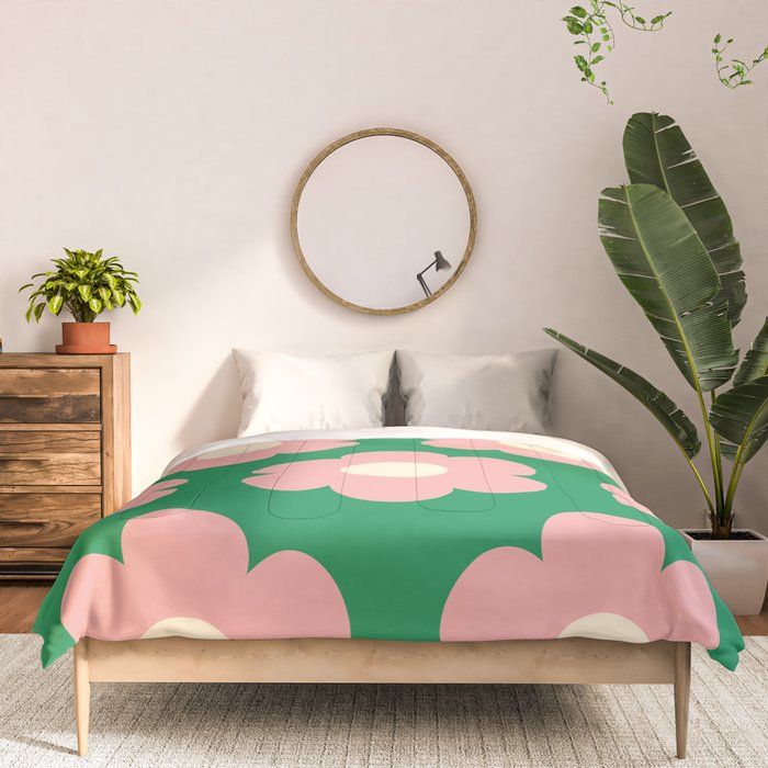 Tivoli Flowers Retro Floral Pattern Green Pink Cream Comforter Gallery Image 3