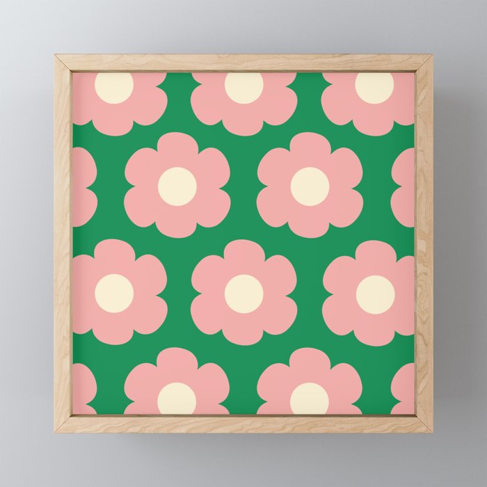 Tivoli Flowers Retro Floral Pattern Green Pink Cream Mini Art Print Gallery Image 1