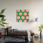 Tivoli Flowers Retro Floral Pattern Green Pink Cream Wood Wall Art Gallery Image 2