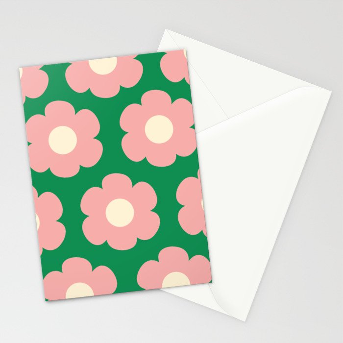 Tivoli Flowers Retro Floral Pattern Green Pink Cream Stationery Card Gallery Image 2