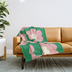 Tivoli Flowers Retro Floral Pattern Green Pink Cream Throw Blanket Gallery Image 1