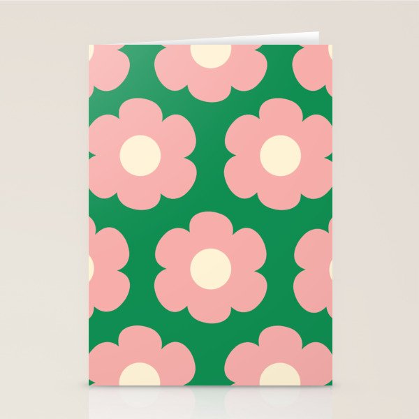 Tivoli Flowers Retro Floral Pattern Green Pink Cream Stationery Card Gallery Image 2