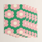 Tivoli Flowers Retro Floral Pattern Green Pink Cream Wrapping Paper Gallery Image 3