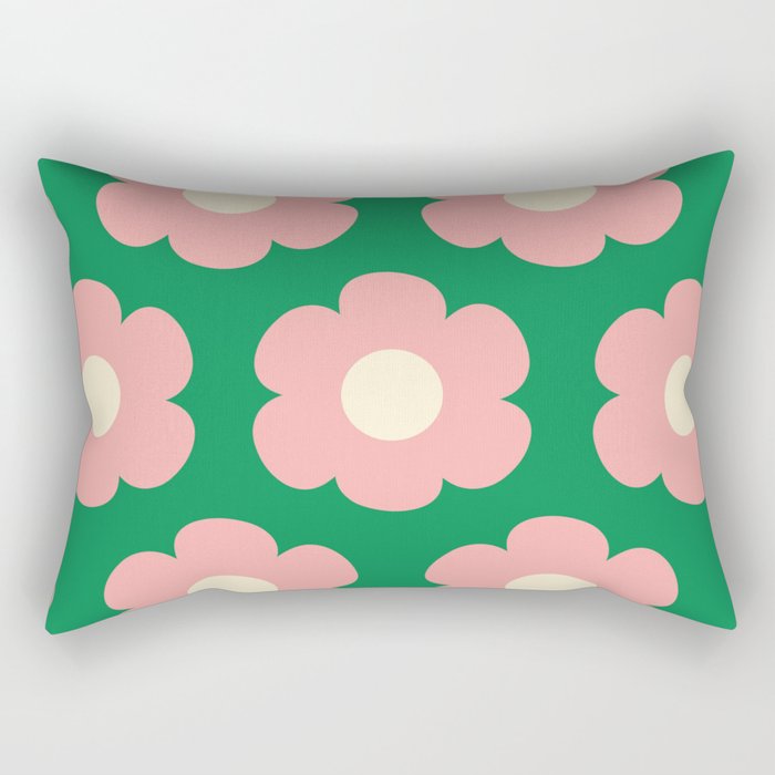 Tivoli Flowers Retro Floral Pattern Green Pink Cream Rectangular Pillow Gallery Image 1