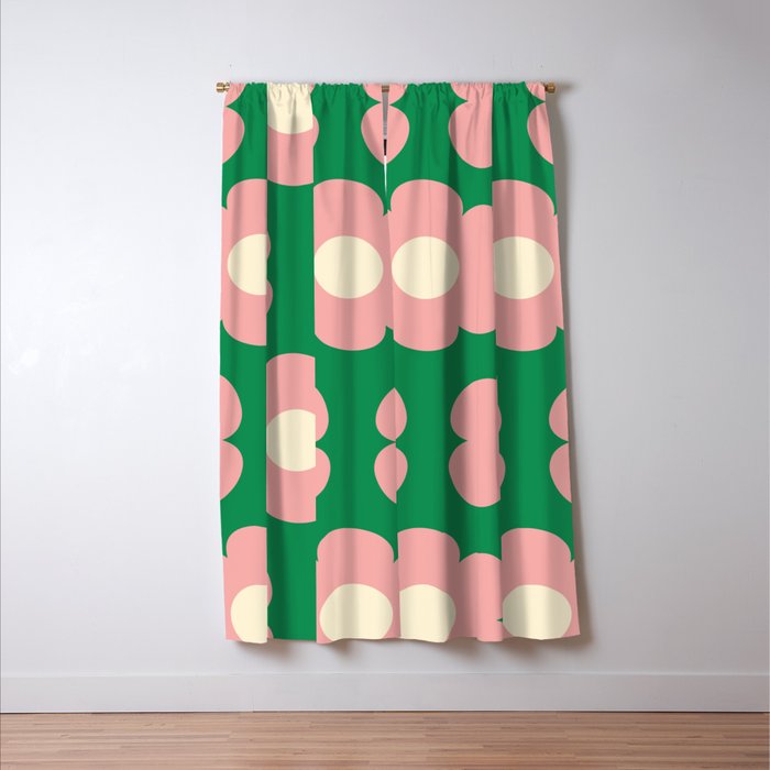 Tivoli Flowers Retro Floral Pattern Green Pink Cream Window Curtain Gallery Image 3