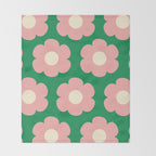 Tivoli Flowers Retro Floral Pattern Green Pink Cream Throw Blanket Gallery Image 2