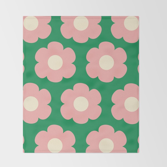 Tivoli Flowers Retro Floral Pattern Green Pink Cream Throw Blanket Gallery Image 2