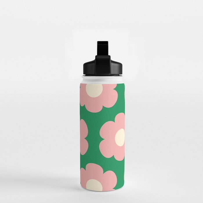 Tivoli Flowers Retro Floral Pattern Green Pink Cream Water Bottle Gallery Image 2