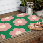 Tivoli Flowers Retro Floral Pattern Green Pink Cream Outdoor Rug Gallery Image 2