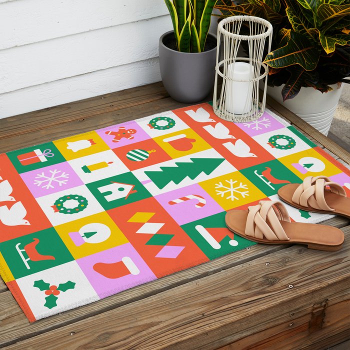 Christmas geometric mosaic art pattern Outdoor Rug Gallery Image 2