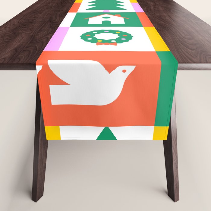 Christmas geometric mosaic art pattern Table Runner Gallery Image 1