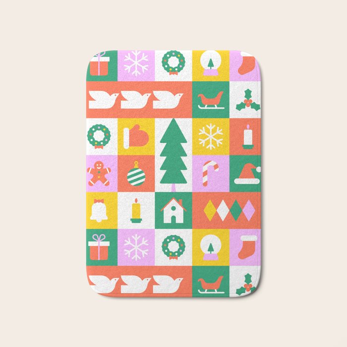 Christmas geometric mosaic art pattern Bath Mat Gallery Image 1