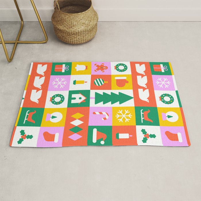 Christmas geometric mosaic art pattern Rug Gallery Image 1