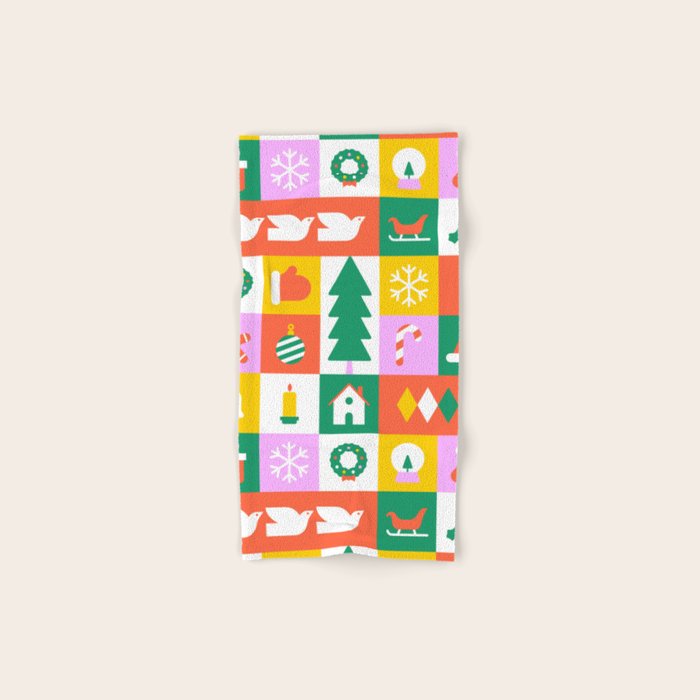 Christmas geometric mosaic art pattern Bath Towel Gallery Image 1
