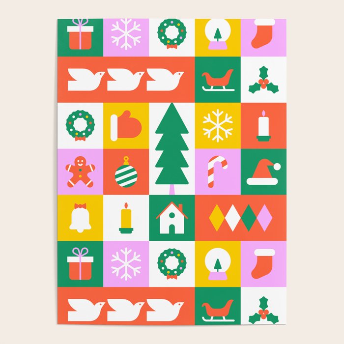 Christmas geometric mosaic art pattern Poster Gallery Image 1