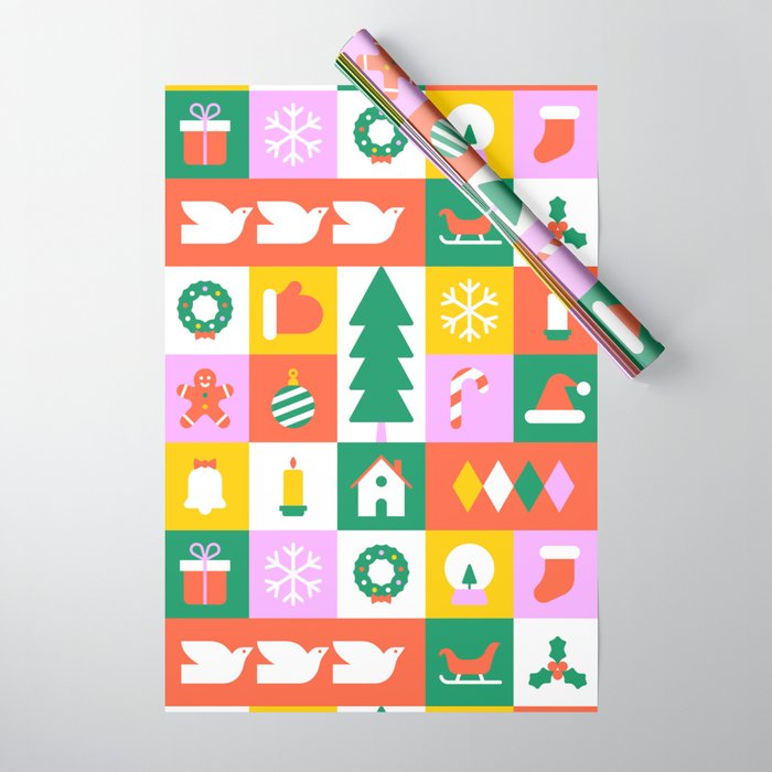 Christmas geometric mosaic art pattern Wrapping Paper Gallery Image 1