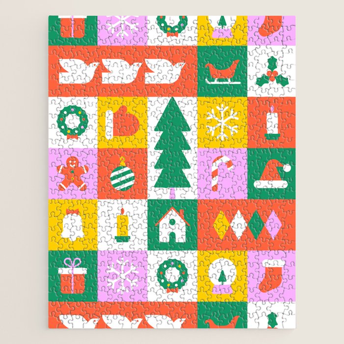 Christmas geometric mosaic art pattern Jigsaw Puzzle Gallery Image 1
