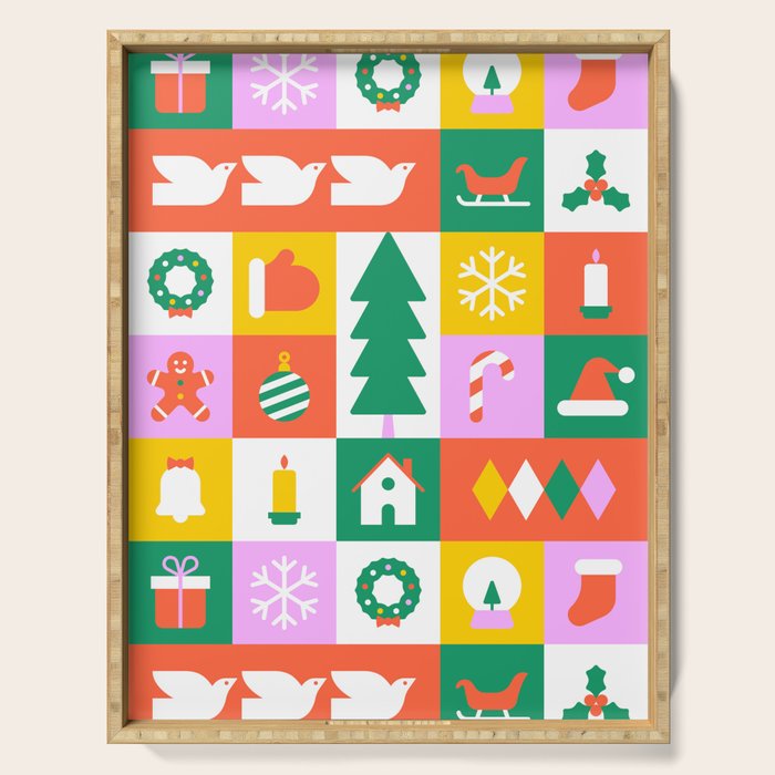 Christmas geometric mosaic art pattern Serving Tray Gallery Image 1