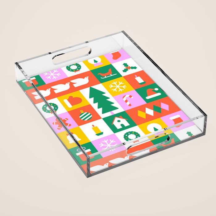 Christmas geometric mosaic art pattern Acrylic Tray Gallery Image 1