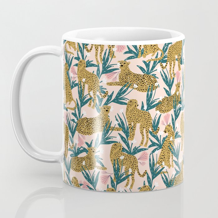Cheetah jungle print on blush pink  Coffee Mug Gallery Image 3