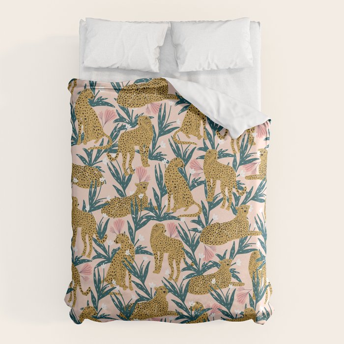 Cheetah jungle print on blush pink  Duvet Cover Gallery Image 1
