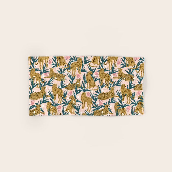 Cheetah jungle print on blush pink  Bath Towel Gallery Image 1