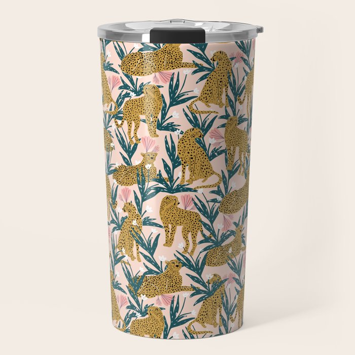 Cheetah jungle print on blush pink  Travel Mug Gallery Image 1