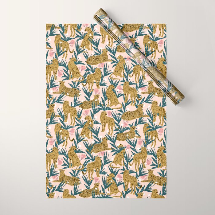 Cheetah jungle print on blush pink  Wrapping Paper Gallery Image 1
