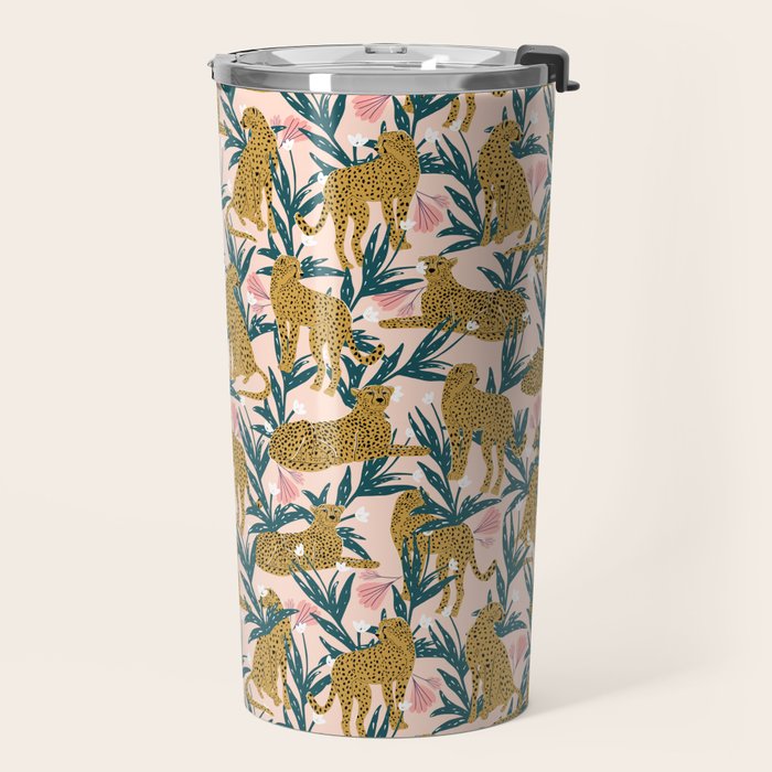 Cheetah jungle print on blush pink  Travel Mug Gallery Image 2