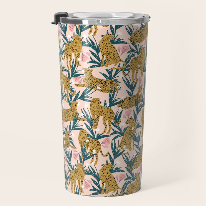 Cheetah jungle print on blush pink  Travel Mug Gallery Image 3