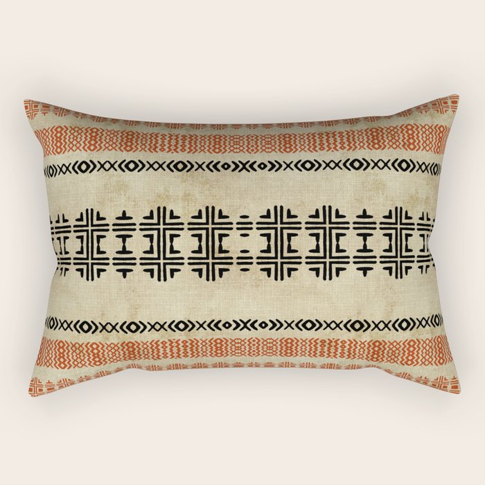 Orange Linen Mud Cloth Rectangular Pillow Gallery Image 2