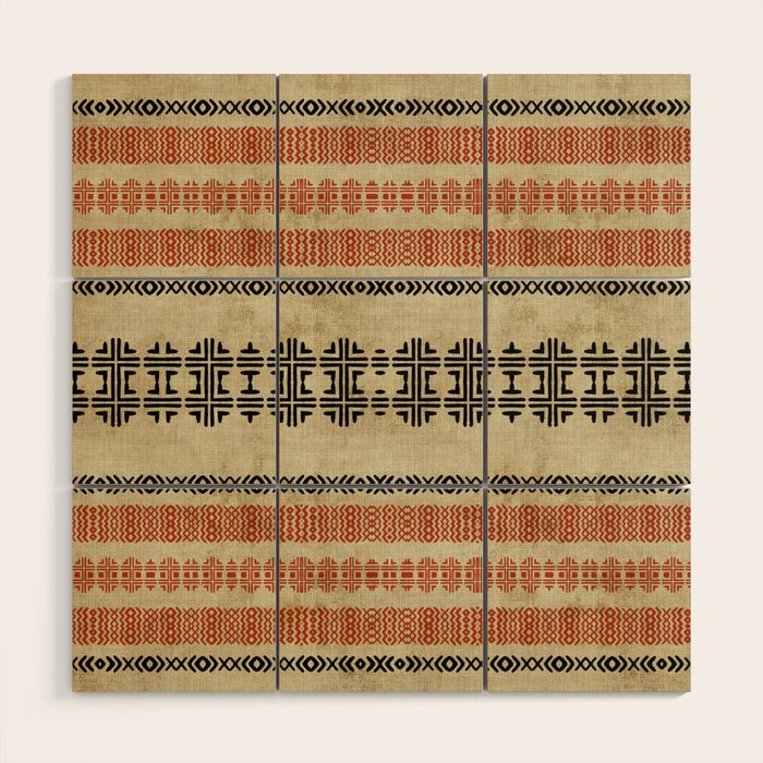 Orange Linen Mud Cloth Wood Wall Art Gallery Image 1