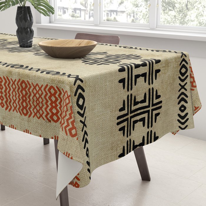 Orange Linen Mud Cloth Tablecloth Gallery Image 3