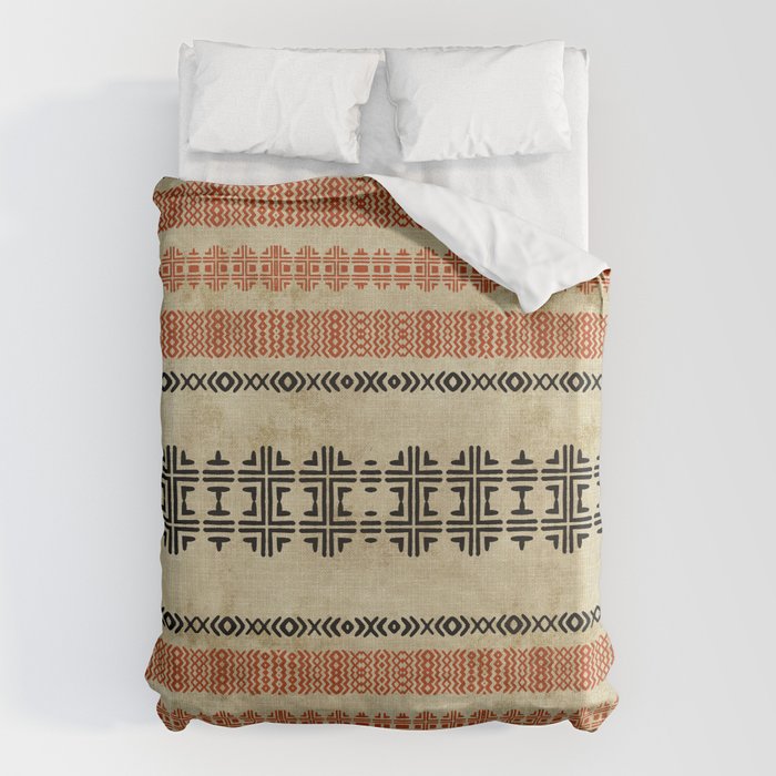 Orange Linen Mud Cloth Duvet Cover Gallery Image 1