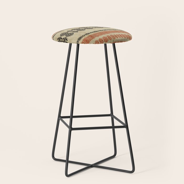 Orange Linen Mud Cloth Stool Gallery Image 1