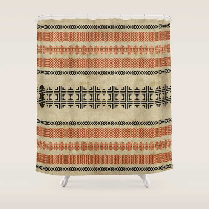Orange Linen Mud Cloth Shower Curtain Gallery Image 1