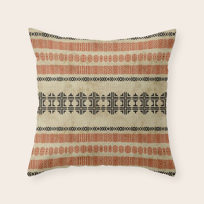 Orange Linen Mud Cloth Throw Pillow Gallery Image 1