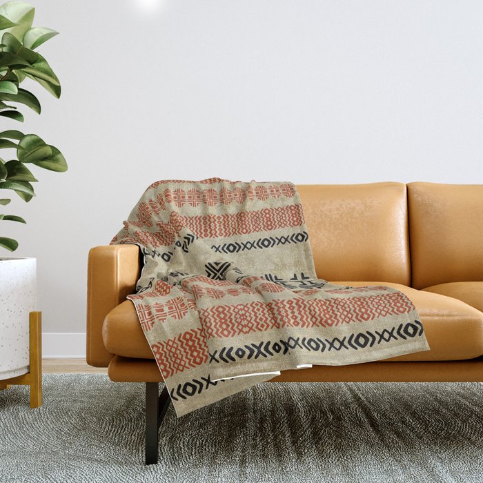 Orange Linen Mud Cloth Throw Blanket Gallery Image 1