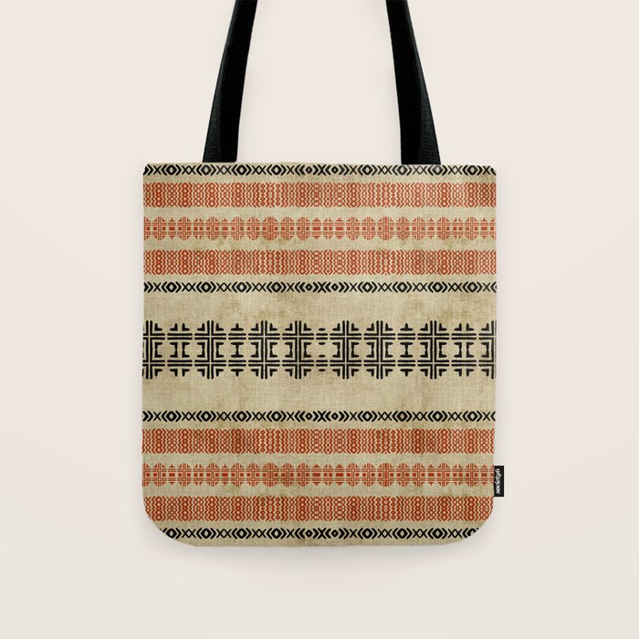 Orange Linen Mud Cloth Tote Bag Gallery Image 1