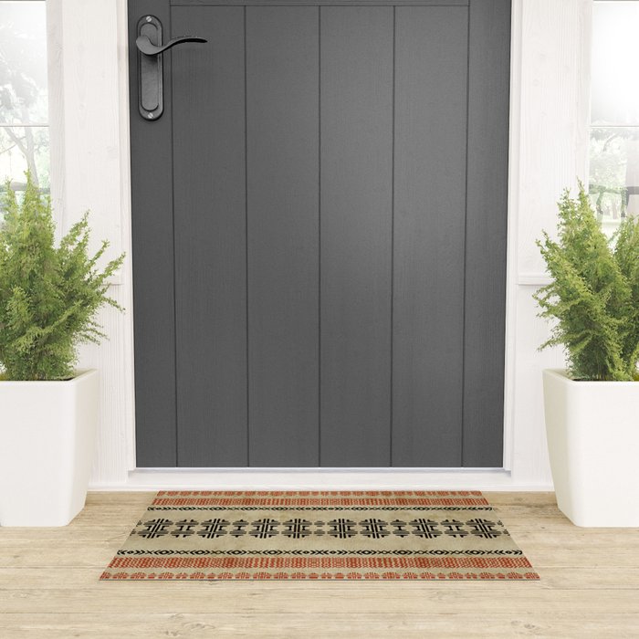 Orange Linen Mud Cloth Welcome Mat Gallery Image 3