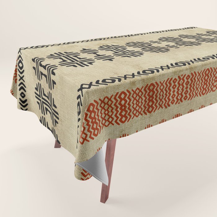 Orange Linen Mud Cloth Tablecloth Gallery Image 1