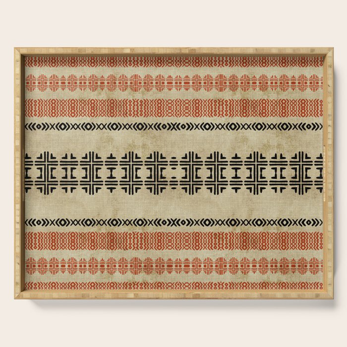 Orange Linen Mud Cloth Serving Tray Gallery Image 1