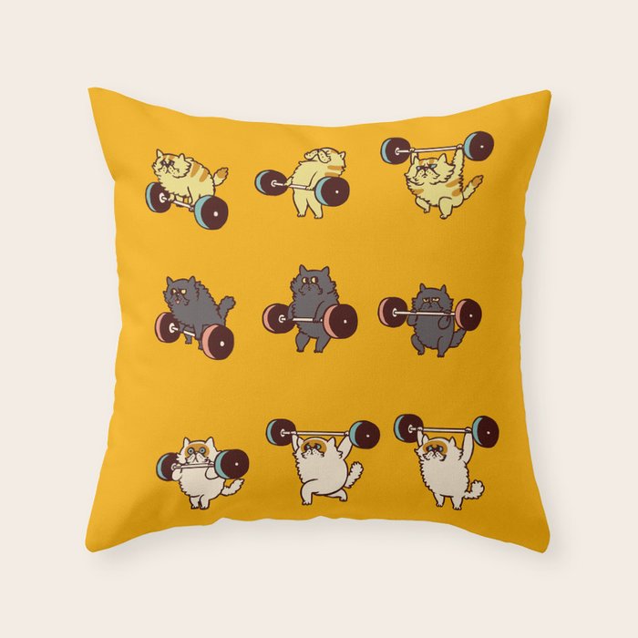Olympic Lifting Cat Throw Pillow Gallery Image 1
