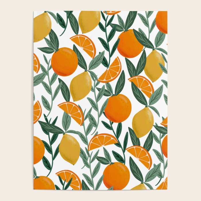 Citrus Fruit Pattern Lemons Oranges Botanical Design Poster Gallery Image 1