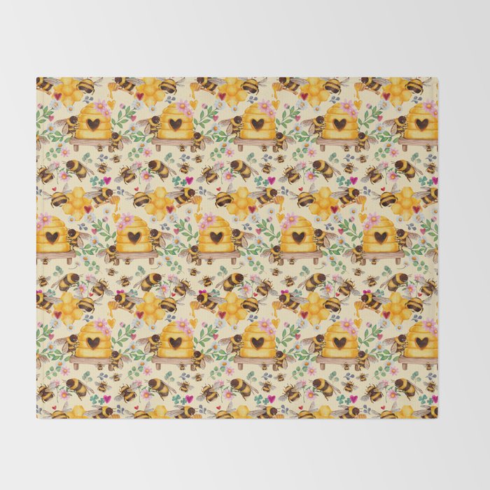 Bees with Flowers and Honey Throw Blanket Gallery Image 2