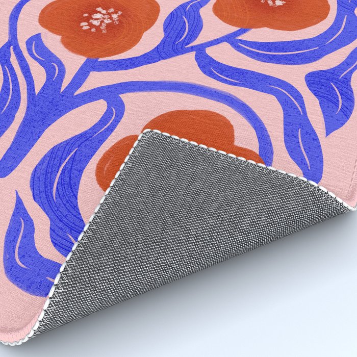 Bold Red Flowers And Blue Leaves Rug Gallery Image 4