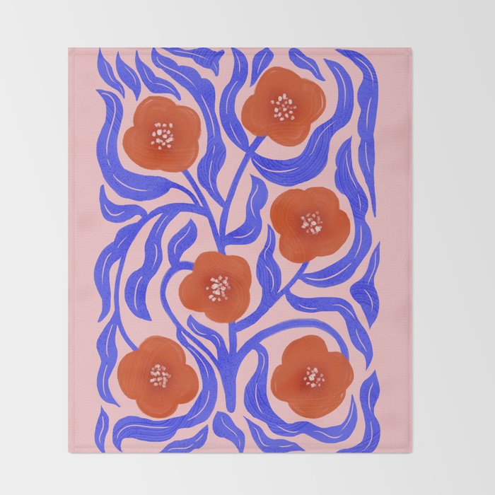 Bold Red Flowers And Blue Leaves Throw Blanket Gallery Image 2